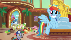 Size: 1920x1080 | Tagged: safe, derpibooru import, screencap, granny smith, rainbow dash, pegasus, pony, grannies gone wild, cute, dashabetes, smiling