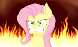 Size: 2500x1500 | Tagged: safe, artist:fluttershyfree, fluttershy, pegasus, pony, badass, flutterbadass, rage, solo