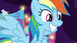 Size: 1920x1080 | Tagged: safe, derpibooru import, screencap, rainbow dash, pegasus, pony, grannies gone wild, cute, dashabetes, excited, female, mare, smiling, spread wings, wings