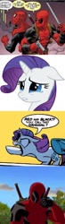 Size: 563x1936 | Tagged: safe, edit, idw, rarity, mule, pony, unicorn, comeback, comic, crying, deadpool, insult, insulting rarity, meme, spider-man