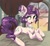 Size: 606x561 | Tagged: safe, artist:nelauk, rarity, pony, unicorn, alternate hairstyle, bed, bedroom, jewelry, necklace, solo