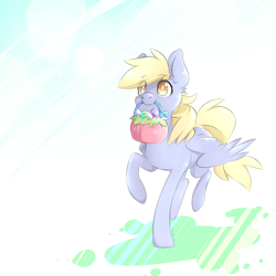 Size: 1000x1000 | Tagged: safe, artist:teapotterror, derpy hooves, pegasus, pony, basket, easter, easter egg, female, mare, mouth hold, solo, underp