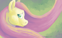 Size: 900x550 | Tagged: safe, artist:teezybird, fluttershy, pegasus, pony, female, mare, pink mane, solo, yellow coat