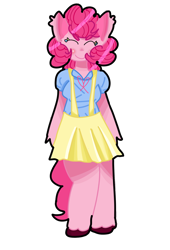 Size: 1126x1658 | Tagged: safe, artist:sadyuri, pinkie pie, anthro, clothes, female, pink hair, pink skin, smiling, solo