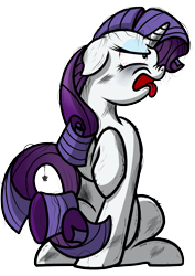 Size: 1601x2263 | Tagged: safe, artist:razya, rarity, pony, spider, unicorn, bloodshot eyes, dirty, solo, tongue out