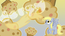 Size: 2560x1440 | Tagged: safe, artist:skrayp, derpy hooves, pegasus, pony, female, mare, muffin, vector, wallpaper