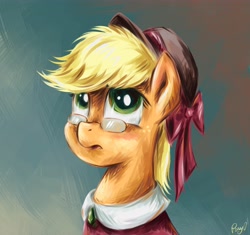 Size: 5000x4700 | Tagged: safe, artist:pponyoo, applejack, earth pony, pony, absurd resolution, bust, glasses, hat, portrait, solo