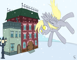 Size: 1800x1400 | Tagged: safe, artist:divlight, derpy hooves, pegasus, pony, a friend in deed, female, mare, scene interpretation, snow globe, solo