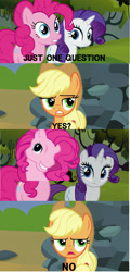 Size: 1920x4000 | Tagged: safe, edit, edited screencap, screencap, applejack, pinkie pie, rarity, earth pony, pony, unicorn, spike at your service, 1000 hours in ms paint, comic, female, image macro, mare, ms paint