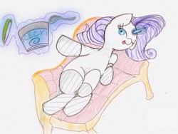 Size: 640x480 | Tagged: safe, artist:skippy_the_moon, rarity, pony, unicorn, clothes, ice cream, pixiv, socks, solo