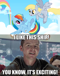 Size: 776x981 | Tagged: safe, derpy hooves, rainbow dash, pegasus, pony, cloud, cloudy, derpydash, enterprise, exploitable meme, female, i like this ship, image macro, lesbian, mare, meme, montgomery scott, on back, shipping, star trek