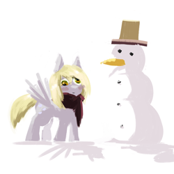 Size: 2000x2000 | Tagged: safe, artist:figgot, derpy hooves, pegasus, pony, female, mare, simple background, snow, snowman, white background