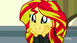 Size: 1920x1080 | Tagged: safe, screencap, sunset shimmer, eqg summertime shorts, equestria girls, pet project, cute, daaaaaaaaaaaw, happy, shimmerbetes, smiling, solo