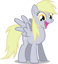 Size: 1444x1600 | Tagged: safe, derpy hooves, pegasus, pony, alternate hairstyle, female, happy, looking at you, mare, open mouth, simple background, smiling, solo, spread wings, transparent background, vector