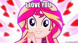 Size: 600x337 | Tagged: safe, edit, edited screencap, screencap, sunset shimmer, eqg summertime shorts, equestria girls, pet project, bronybait, grin, image macro, meme, shimmering the gecko, smiling, talking to viewer