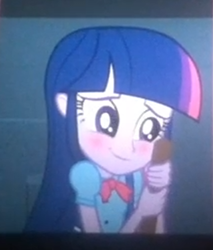 Size: 320x376 | Tagged: safe, derpibooru import, twilight sparkle, equestria girls, equestria girls (movie), blushing, broom, implying, out of context, solo, stick