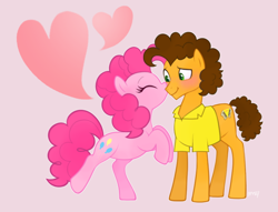 Size: 838x639 | Tagged: safe, artist:mn27, cheese sandwich, pinkie pie, earth pony, pony, blushing, cheesepie, cute, female, heart, kissing, male, shipping, straight