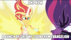 Size: 888x499 | Tagged: safe, edit, edited screencap, screencap, midnight sparkle, sci-twi, sunset shimmer, twilight sparkle, equestria girls, friendship games, daydream shimmer, discovery family logo, duo, image macro, meme, take my hand, vulgar, yugioh abridged