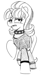 Size: 516x834 | Tagged: safe, artist:cowsrtasty, starlight glimmer, pony, unicorn, the parent map, clothes, emo, fishnet stockings, goth, solo, teenage glimmer, teenager