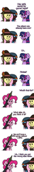 Size: 1280x6400 | Tagged: safe, artist:ljdamz1119, derpibooru import, fluttershy, pinkie pie, rainbow dash, twilight sparkle, earth pony, pegasus, pony, unicorn, clothes, comic, costume, dialogue, dungeons and dragons, pun, rpg, rpg-7, visual pun, weapon