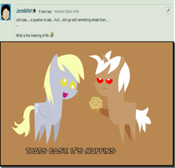 Size: 915x874 | Tagged: safe, derpy hooves, oc, oc:leady star, oc:leadystar, pegasus, pony, ask, ask leady, deviantart, female, mare, muffin, tumblr