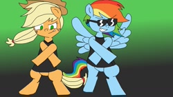 Size: 1191x670 | Tagged: safe, artist:angelyoshi119, derpibooru import, applejack, rainbow dash, earth pony, pegasus, pony, clothes, d-generation x, glasses, parody, wwe