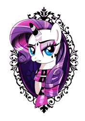 Size: 3508x4961 | Tagged: safe, artist:ii-art, rarity, pony, unicorn, bust, female, gothic, looking at you, mare, ponymania, portrait, simple background, solo, transparent background