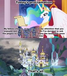 Size: 1021x1149 | Tagged: safe, princess celestia, alicorn, pony, celestia's proclamation, exploitable meme, meme, misspelling, polar vortex