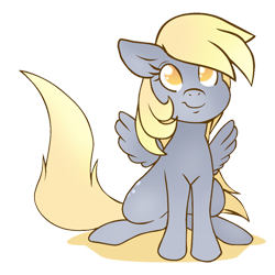 Size: 600x600 | Tagged: safe, artist:duskdaisy, derpy hooves, pegasus, pony, female, mare, simple background, sitting, smiling, solo, spread wings, transparent background