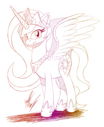 Size: 737x900 | Tagged: safe, artist:fuzon-s, princess celestia, alicorn, pony, monochrome, sketch, solo, spread wings