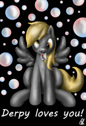 Size: 1019x1500 | Tagged: safe, artist:ramalllama, derpy hooves, pegasus, pony, bubble, female, mare, valentine