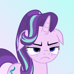 Size: 3840x3840 | Tagged: safe, artist:saphire-systrine, derpibooru exclusive, starlight glimmer, pony, unicorn, angry, bags under eyes, expressions, female, floppy ears, frown, getting real tired of your shit, gradient background, grumpy, mare, solo