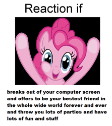 Size: 638x720 | Tagged: safe, pinkie pie, earth pony, pony, exploitable meme, fourth wall, fourth wall pose, meme, reaction if, solo