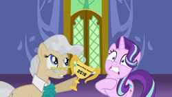 Size: 2382x1340 | Tagged: safe, edit, mayor mare, starlight glimmer, pony, unicorn, the parent map, 2018, abuse, angry, award, blatant lies, downvote bait, drama, glimmerbuse, op is a cuck, op is trying to start shit, op isn't even trying anymore, remake, shocked, starlight drama, trophy, twilight's castle, worst pony