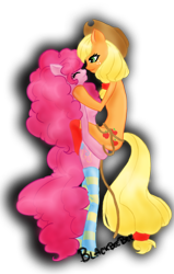 Size: 700x1100 | Tagged: safe, artist:blackbeebee, applejack, pinkie pie, anthro, applepie, female, lesbian, shipping