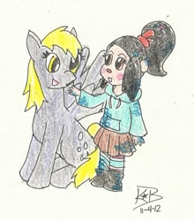 Size: 482x547 | Tagged: safe, artist:starlighthope15, derpy hooves, pegasus, pony, crossover, female, mare, traditional art, vanellope von schweetz, wreck-it ralph