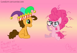 Size: 3543x2480 | Tagged: safe, artist:gamekitty, cheese sandwich, pinkie pie, earth pony, pony, accessory swap, cheesepie, colt, female, filly, glasses, male, straight