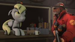 Size: 1024x576 | Tagged: safe, artist:fd-daylight, derpy hooves, pegasus, pony, 3d, balancing, female, grenade, mare, soldier, source filmmaker, team fortress 2