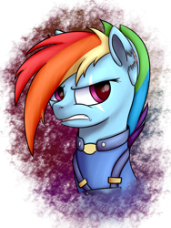 Size: 1024x1359 | Tagged: safe, artist:equestrian-downfall, derpibooru import, rainbow dash, pegasus, pony, alternate timeline, apocalypse dash, bust, crystal war timeline, scar, simple background, solo, transparent background