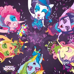 Size: 800x800 | Tagged: safe, derpibooru import, applejack, fluttershy, pinkie pie, rainbow dash, rarity, twilight sparkle, twilight sparkle (alicorn), alicorn, equestria girls, rainbow rocks, commercial, equestria girls prototype, facebook, lipstick, logo, makeup, my little pony logo, official, ponied up, rainbow rocks (commercial)