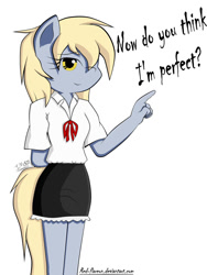 Size: 900x1200 | Tagged: safe, artist:red-flareon, derpy hooves, anthro, clothes, dialogue, maid, simple background, solo, white background