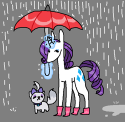 Size: 544x532 | Tagged: safe, artist:bakedbacon, opalescence, rarity, pony, unicorn, boots, magic, rain, rain boots, telekinesis, umbrella