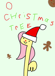 Size: 600x824 | Tagged: safe, artist:wollap, fluttershy, pegasus, pony, christmas, cookie, fluttertree, gingerbread (food), gingerbread man, hat, santa hat, solo