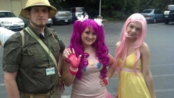 Size: 960x541 | Tagged: safe, artist:satohai, daring do, fluttershy, pinkie pie, human, cosplay, irl, irl human, photo