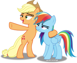 Size: 1024x837 | Tagged: safe, artist:vector-brony, derpibooru import, edit, applejack, rainbow dash, earth pony, pegasus, pony, grannies gone wild, cowboy hat, female, hat, mirrored, multicolored hair, simple background, smiling, stetson, transparent background, unamused