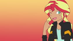 Size: 1280x720 | Tagged: safe, artist:tycoontykun, sunset shimmer, equestria girls, cute, female, human coloration, implied lesbian, implied sci-twi, implied scitwishimmer, implied shipping, implied twilight sparkle, looking at you, one eye closed, shimmerbetes, shipping