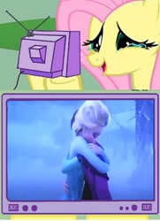 Size: 800x1102 | Tagged: safe, artist:stormbreaker1999, fluttershy, pegasus, pony, anna, elsa, exploitable meme, frozen (movie), meme, obligatory pony, tears of joy, tv meme