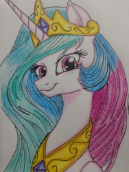 Size: 1024x1365 | Tagged: safe, artist:theroyalprincesses, princess celestia, alicorn, pony, smiling, solo, traditional art