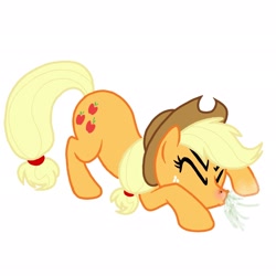Size: 2048x2048 | Tagged: safe, applejack, earth pony, pony, mucous, red nosed, sick, simple background, sneezing, sneezing fetish, snot, solo, spray