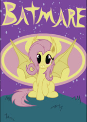 Size: 500x700 | Tagged: safe, artist:lightining-flicker, fluttershy, bat pony, pony, bats!, batman, batmare, crossover, dc comics, flutterbat, parody, race swap, signal, solo